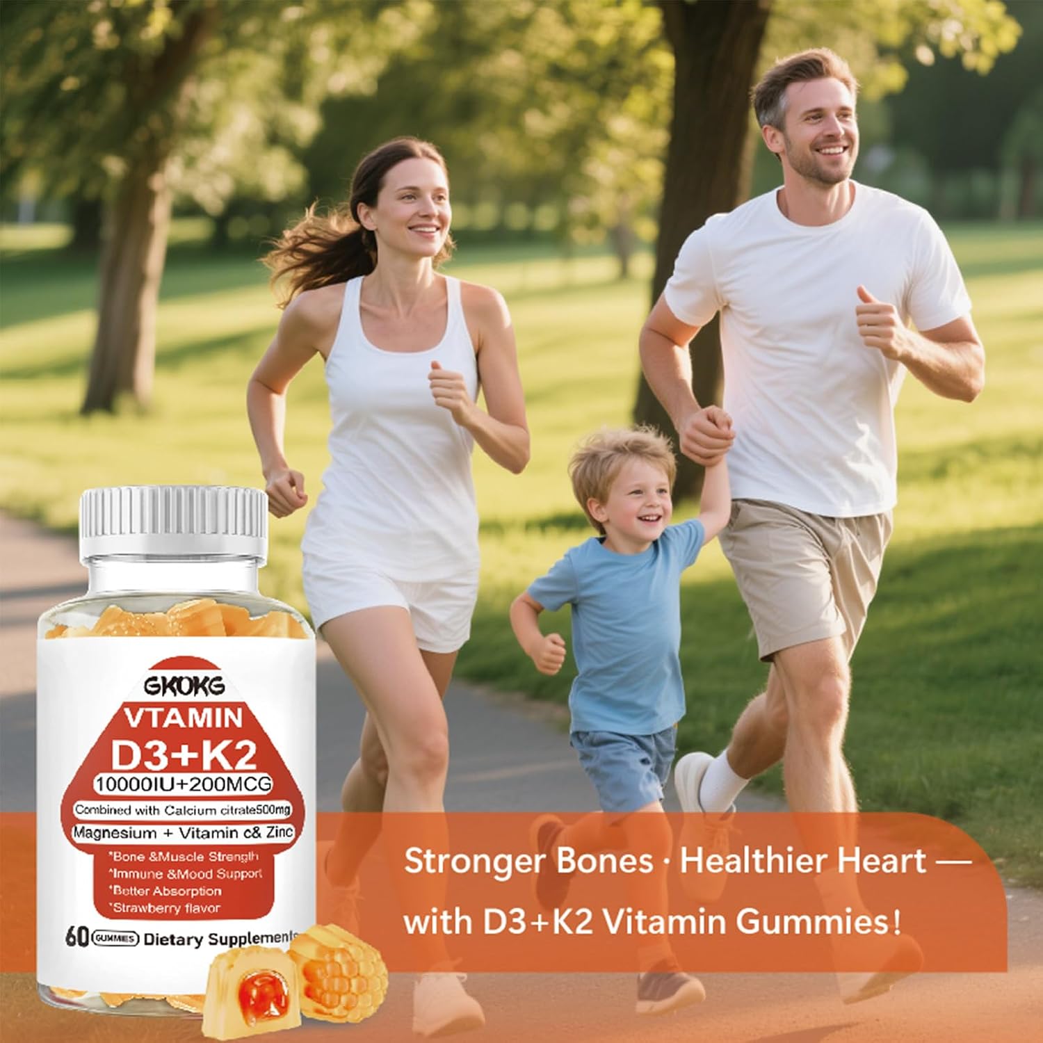 Vitamin D3 + K2 Gummies (MK7 200mcg) – 1000 IU Vegan Vitamin D Supplement for Bone, Heart & Immune Health – 60 Gummies, Orange Flavour - görsel 2