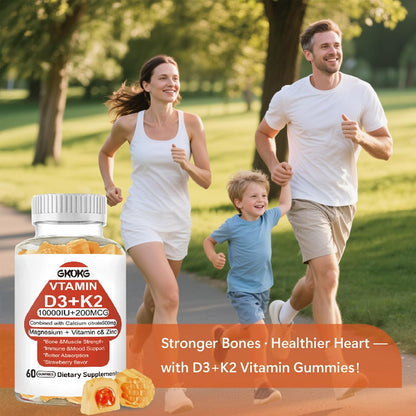 Vitamin D3 + K2 Gummies (MK7 200mcg) – 1000 IU Vegan Vitamin D Supplement for Bone, Heart & Immune Health – 60 Gummies, Orange Flavour