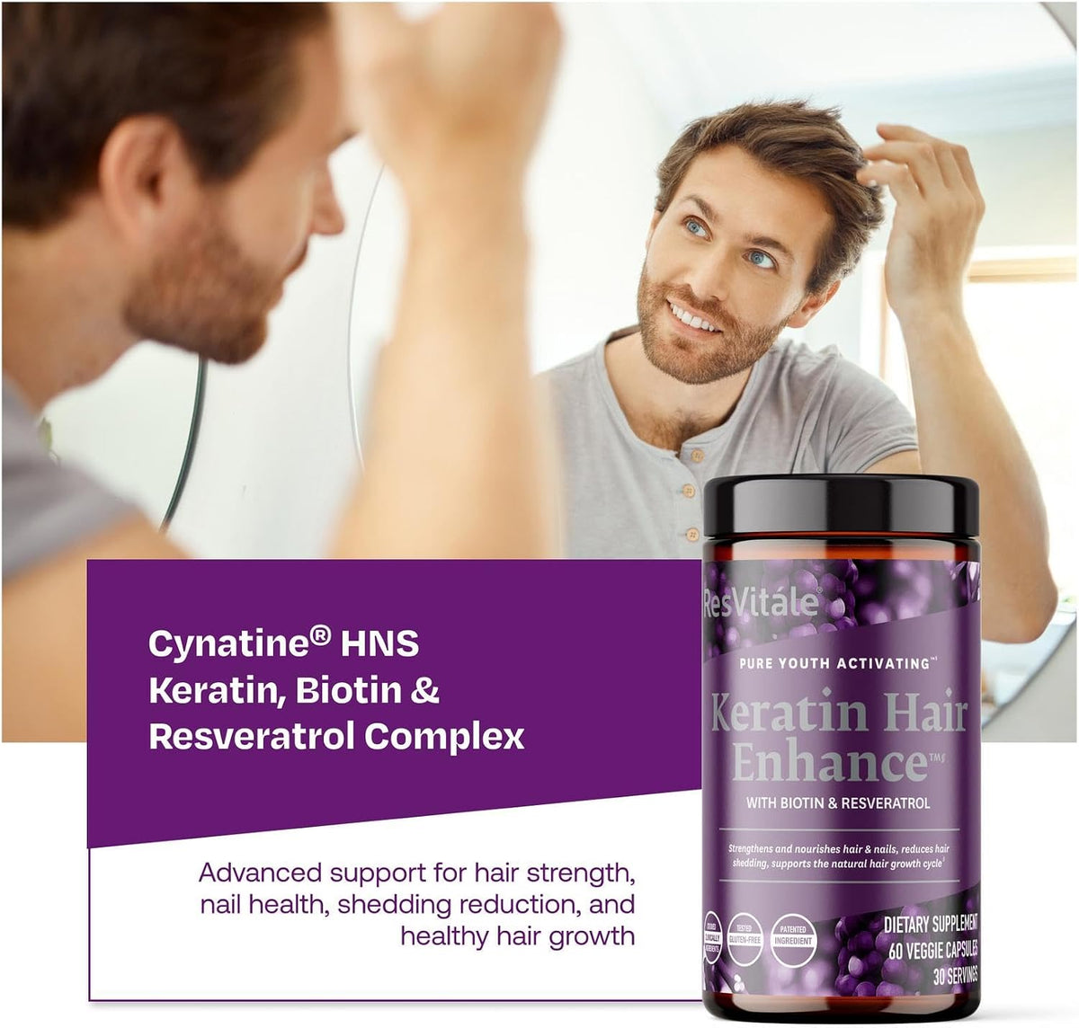 ResVitále Keratin Hair Enhance - Keratin Supplement for Hair Growth - 60 Capsules - görsel 5