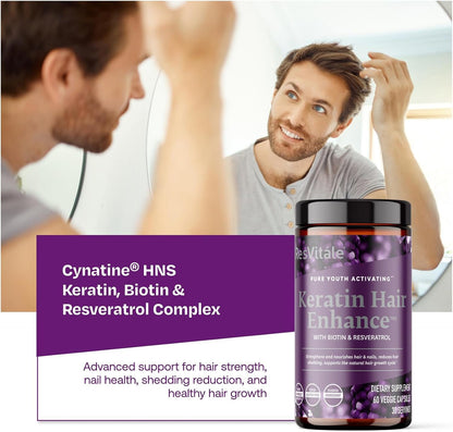 ResVitále Keratin Hair Enhance - Keratin Supplement for Hair Growth - 60 Capsules