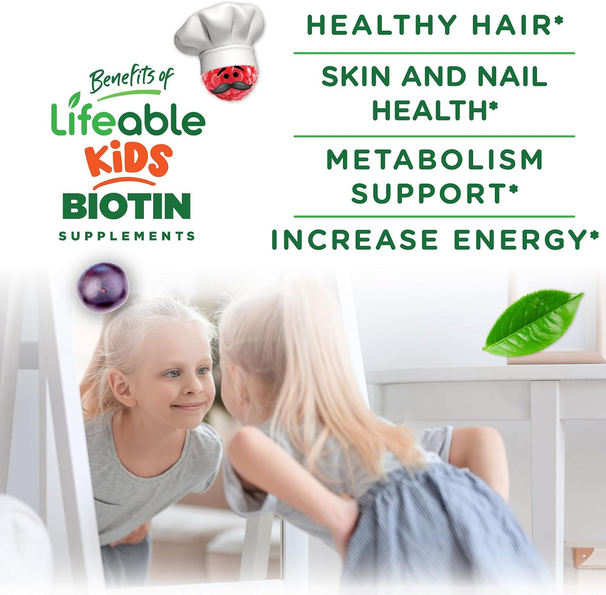 Lifeable Kids Biotin Gummies, 5000mcg, Natural Raspberry Flavour, 90 Gummies - görsel 3