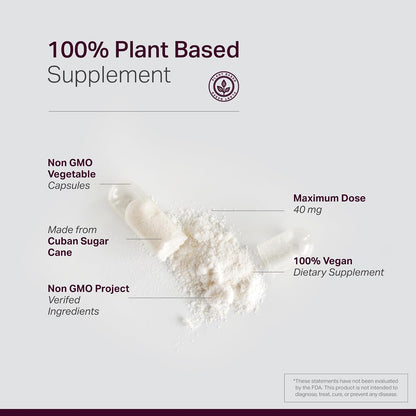 Anew Vita Policosanol Supplement - 40mg per Serving, Cuban Sourced Sugarcane, Non-GM, Gluten-Free - 120 Veggie Capsules