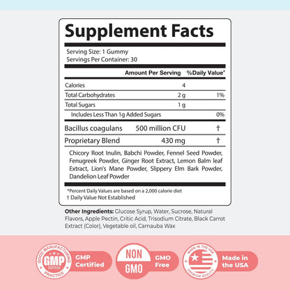 Nature's NutriWave PrimeBiome Gummies – Plant-Based Prebiotic with Inulin, Lion's Mane and Ginger – 30 Gummies