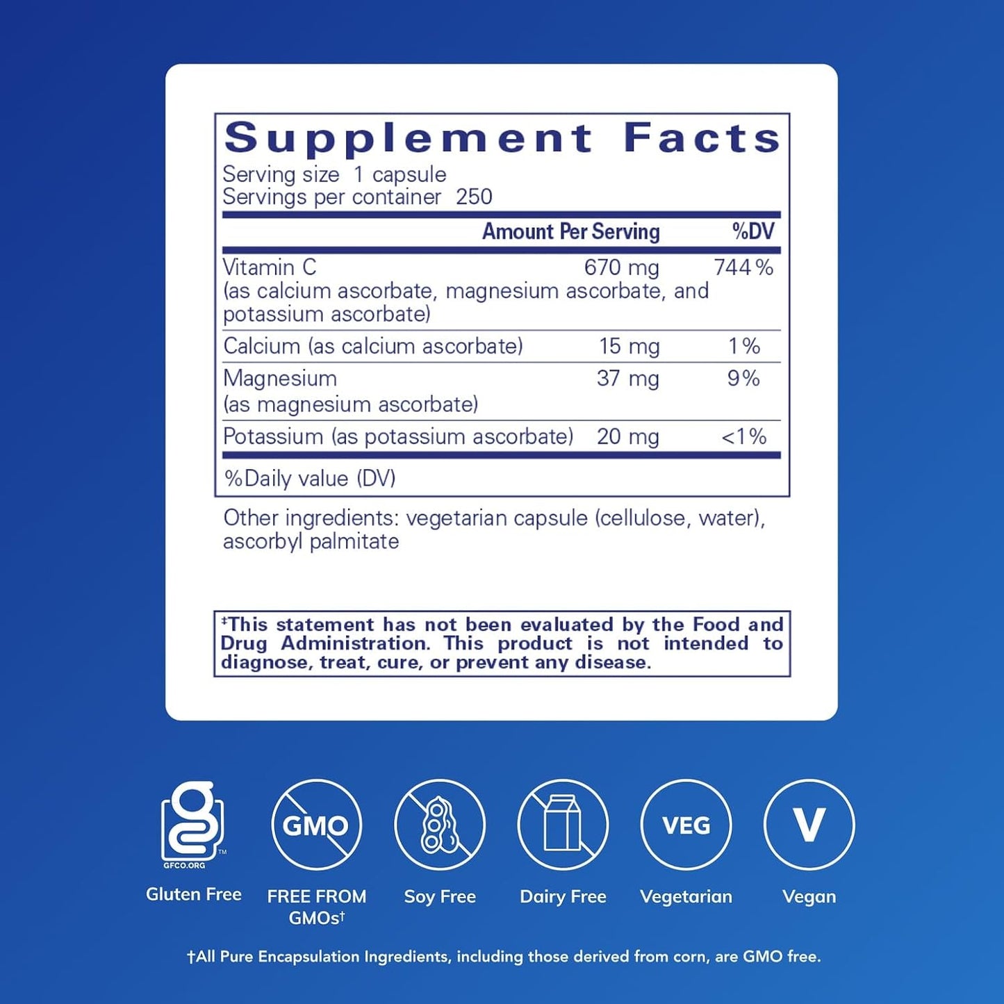 Pure Encapsulations Buffered Ascorbic Acid Capsules – Gentle Vitamin C for Sensitive Stomachs, 250 Capsules - görsel 2