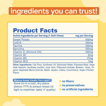 Happy Paws Cognitive Taurine Supplement for Dogs – Brain Health Soft Chews with Spirulina, CoQ10 & B Vitamins
