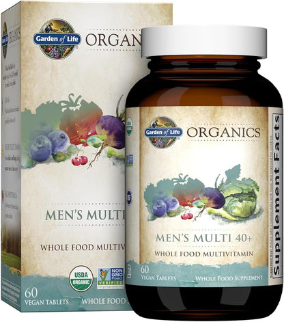 Garden of Life Organics Men's 40+ Whole Food Multivitamin – Organic with Men's Health Support & B12 – 120 Vegan Tablets