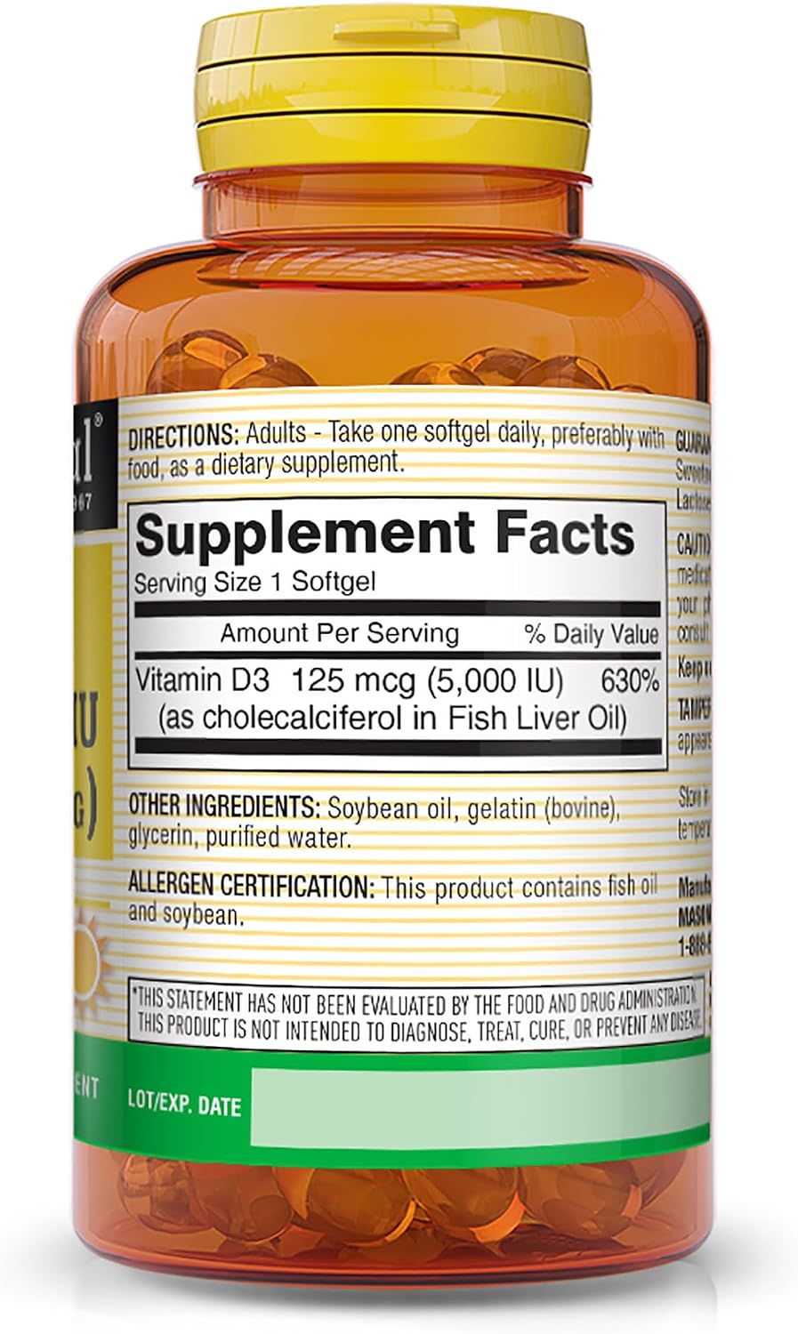 MASON NATURAL Vitamin D3 5000 IU Food Supplement – 100 Softgels - görsel 2