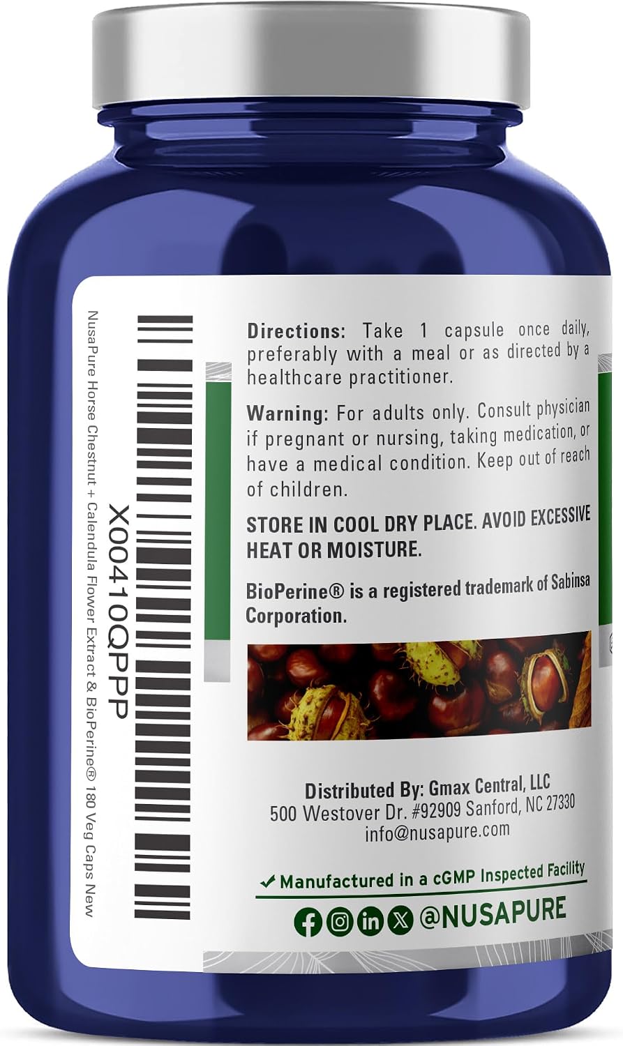 NusaPure Horse Chestnut Capsules, 300 mg, 180 Vegan Capsules - görsel 3