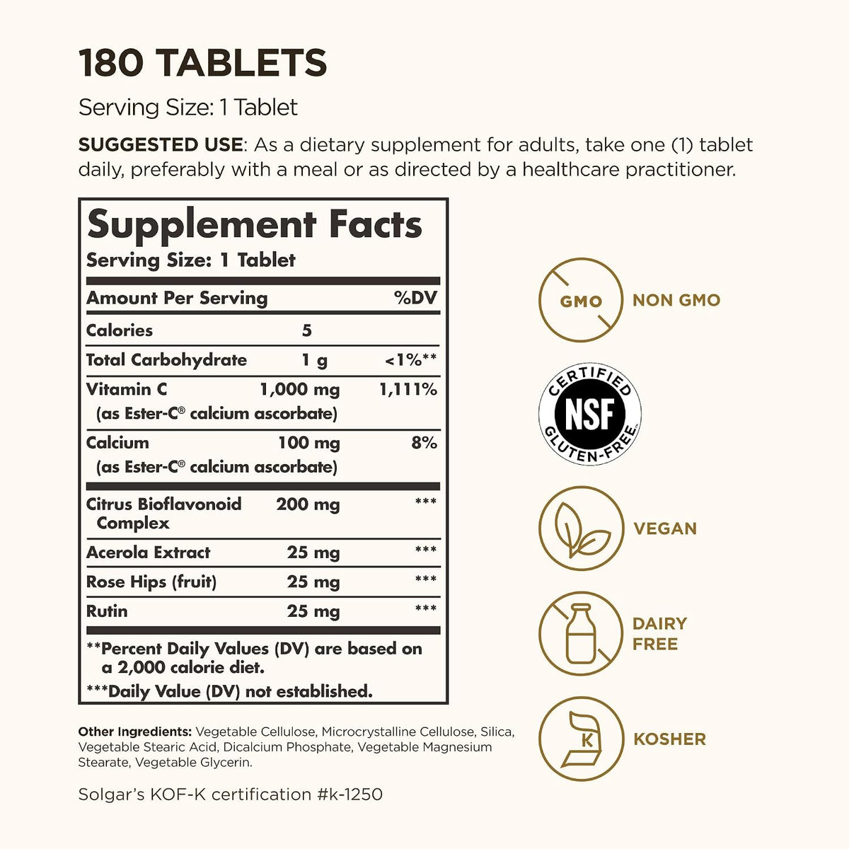 Solgar Ester-C Plus 1000 mg Vitamin C (Ascorbate Complex) - 180 Tablets - görsel 2