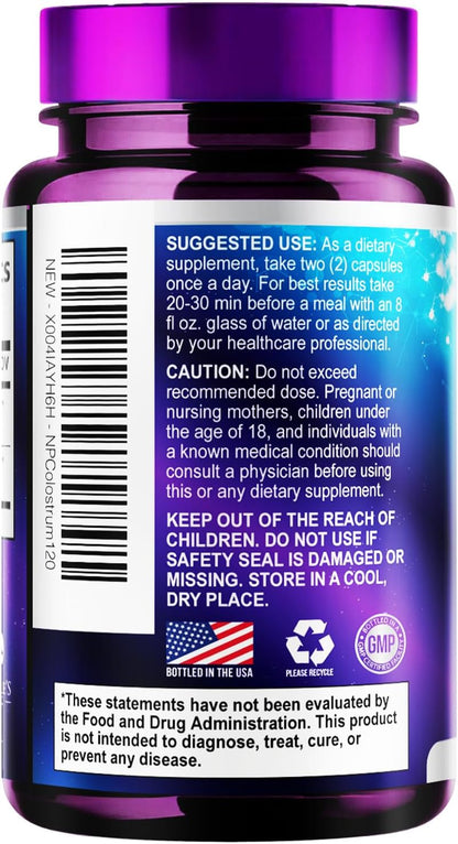Nature's Peak Bovine Colostrum Supplement 1000mg – 20% Immunoglobulins (IgG) for Immune and Gut Support, 120 Capsules