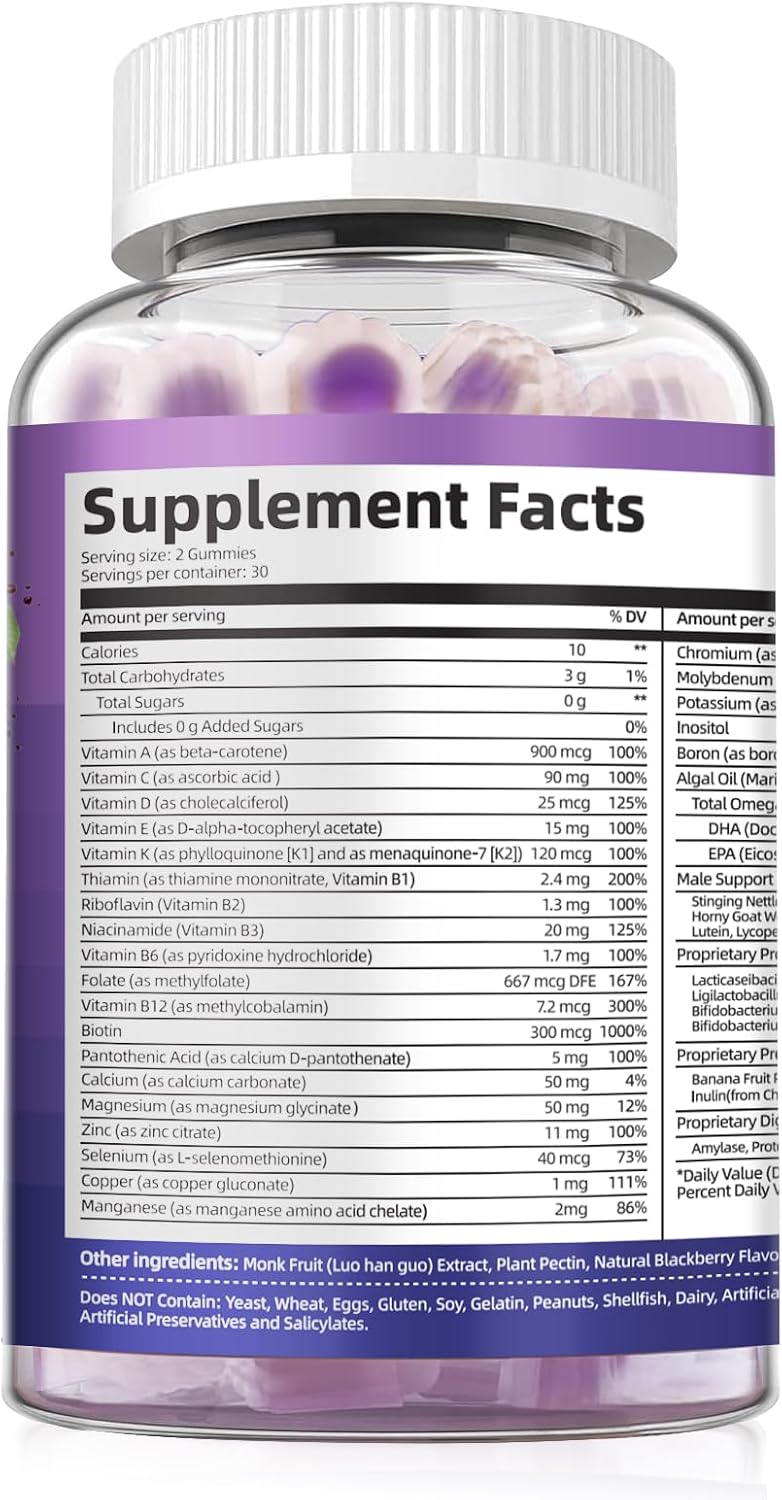 Men's Multivitamin Gummies with Omega-3, Probiotics & Methylated B Vitamins – Sugar-Free Blackberry - görsel 7