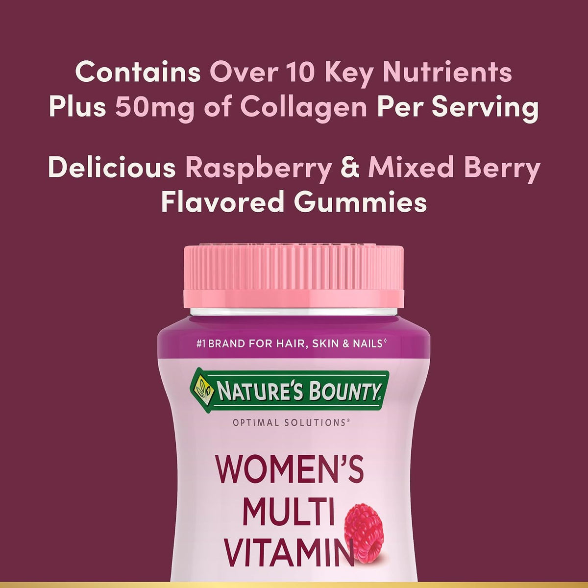 Nature's Bounty Optimal Solutions Women's Multivitamin, Immune and Cellular Energy Support, Bone Health, Raspberry Flavour, 80 Gummies, 40 Total Servings - görsel 3