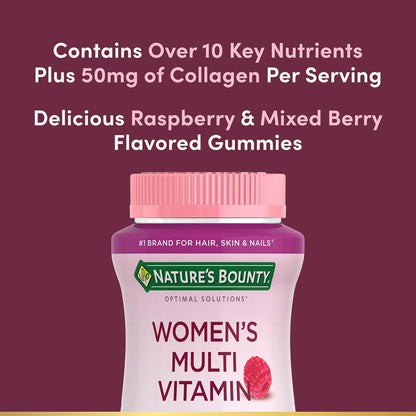 Nature's Bounty Optimal Solutions Women's Multivitamin, Immune and Cellular Energy Support, Bone Health, Raspberry Flavour, 80 Gummies, 40 Total Servings