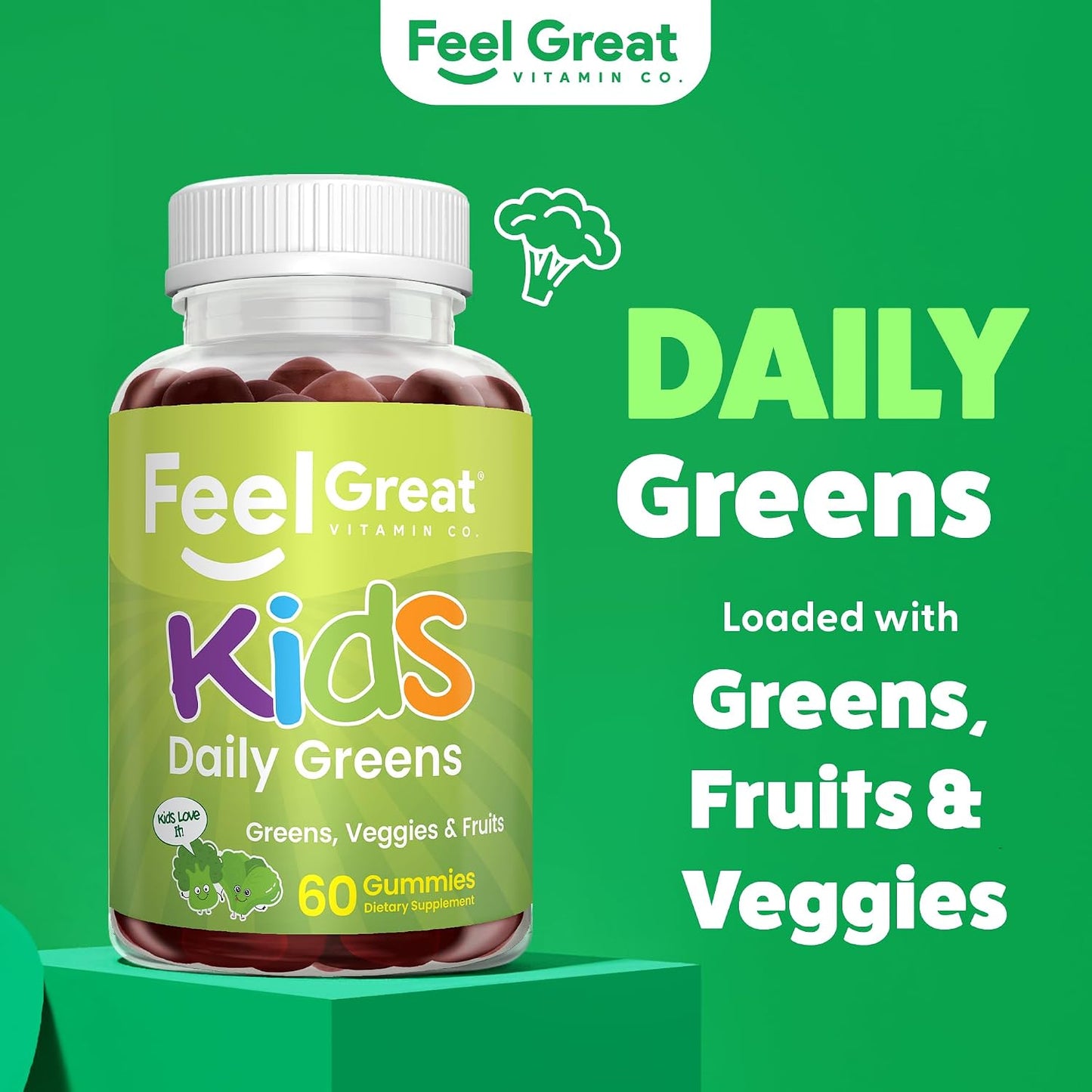 Feel Great Super Green Gummies for Kids – Vegan Fruit and Vegetable Gummy Multivitamin, 60 Count - görsel 2