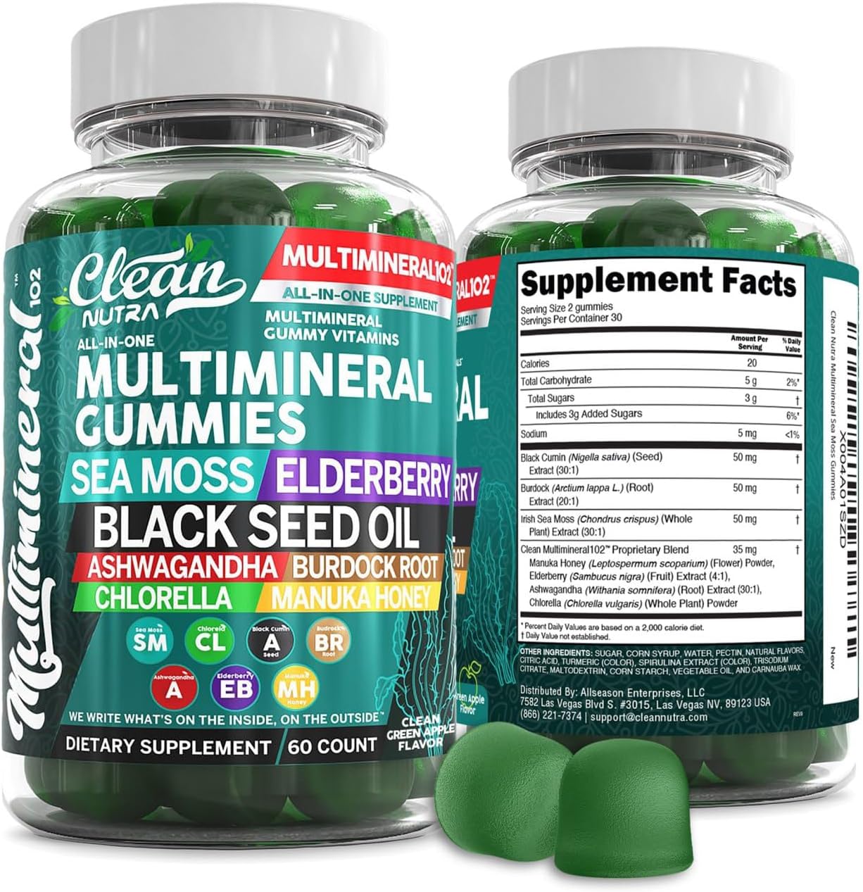Sea Moss Gummies | Black Seed Oil, Ashwagandha, Elderberry - Vegan Irish Sea Moss Vitamins - görsel 1