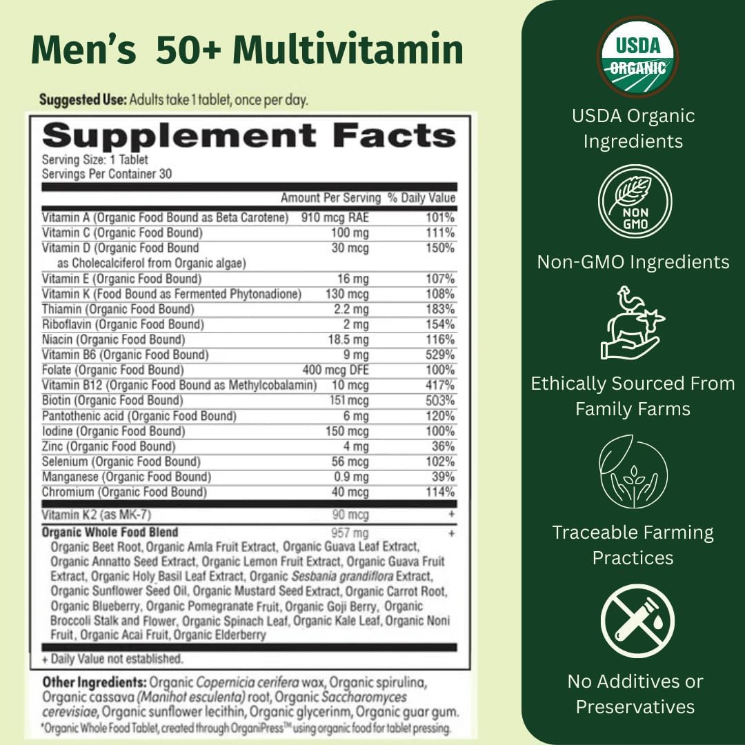 Once Daily Multivitamin for Men 50+, 19 Vitamins from Herbs & Superfoods, Supports Prostate Health, Energy Levels and Strong Bones, 60 Tablets - görsel 2
