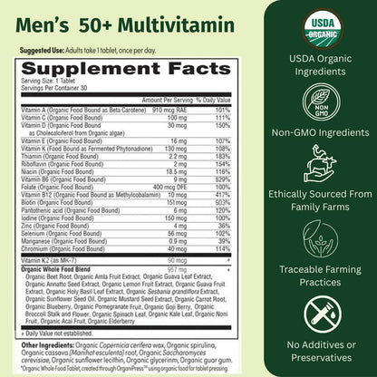 Once Daily Multivitamin for Men 50+, 19 Vitamins from Herbs & Superfoods, Supports Prostate Health, Energy Levels and Strong Bones, 60 Tablets
