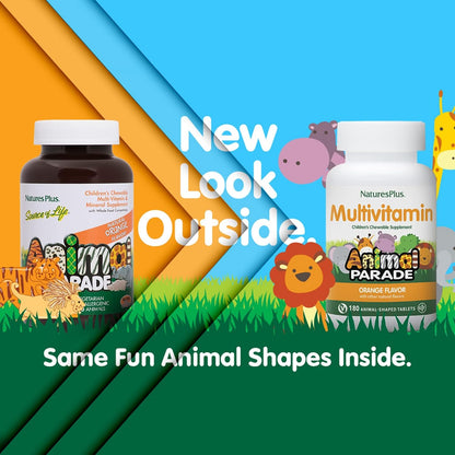 NaturesPlus Animal Parade Children's Chewable Multivitamin, Orange Flavour, 180 Tablets