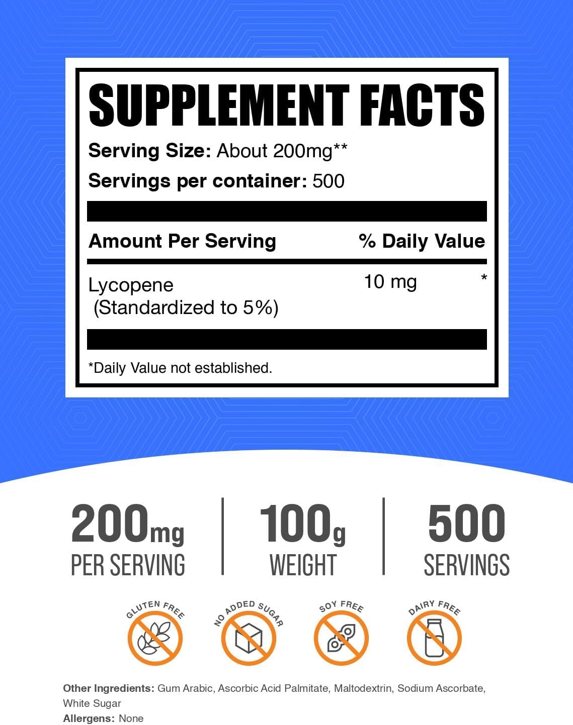 BulkSupplements.com Lycopene Powder – 200mg per Serving (100g) - görsel 2