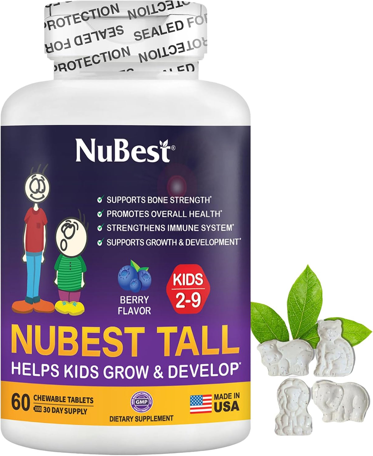 NuBest Tall Kids Chewable Vitamins for Toddlers & Kids Ages 2-9 | Bone Strength & Immune Support | 90 Berry Tablets (6-Week Supply) - görsel 10