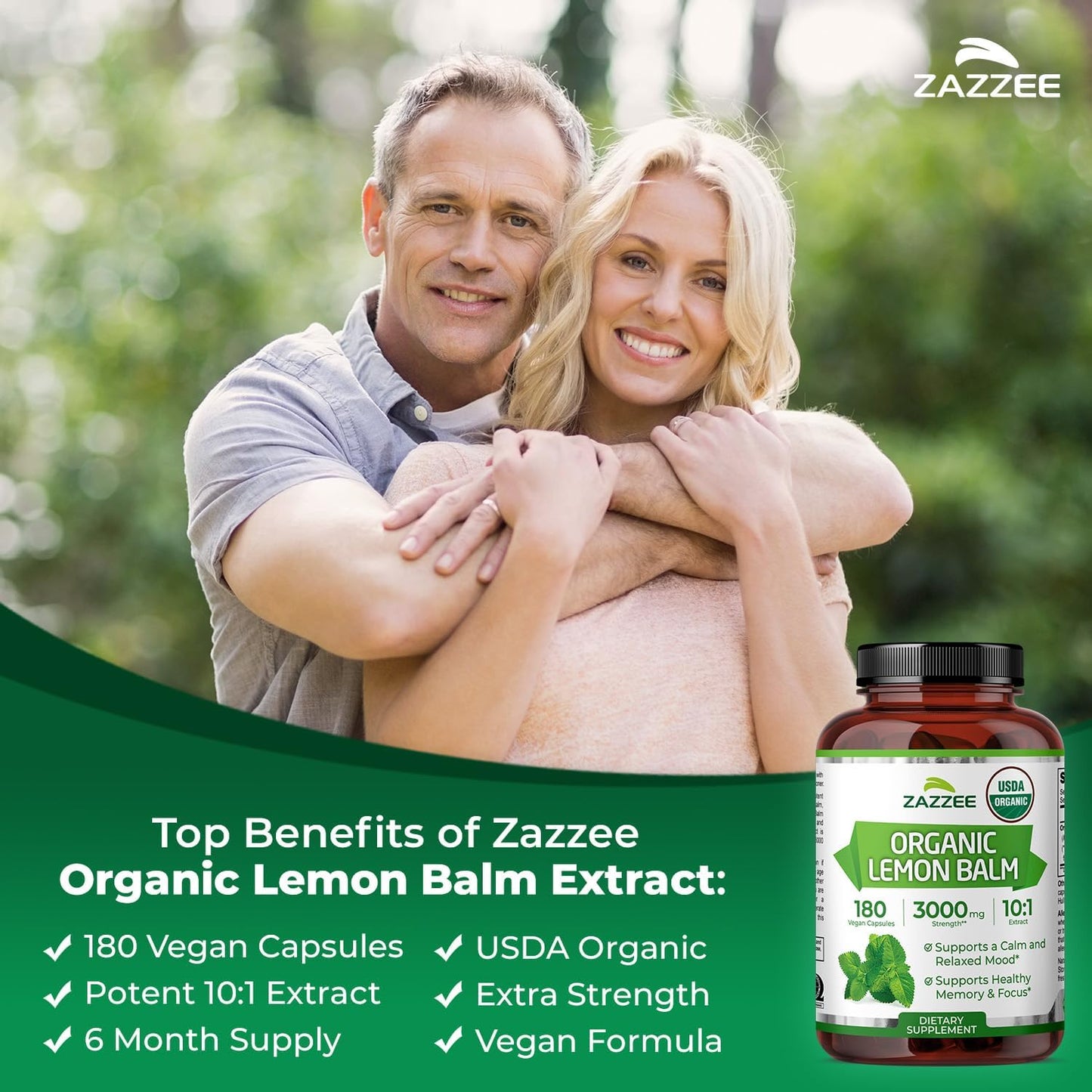 Zazzee USDA Organic Lemon Balm 10:1 Extract, 180 Vegan Capsules - 6 Month Supply - görsel 4