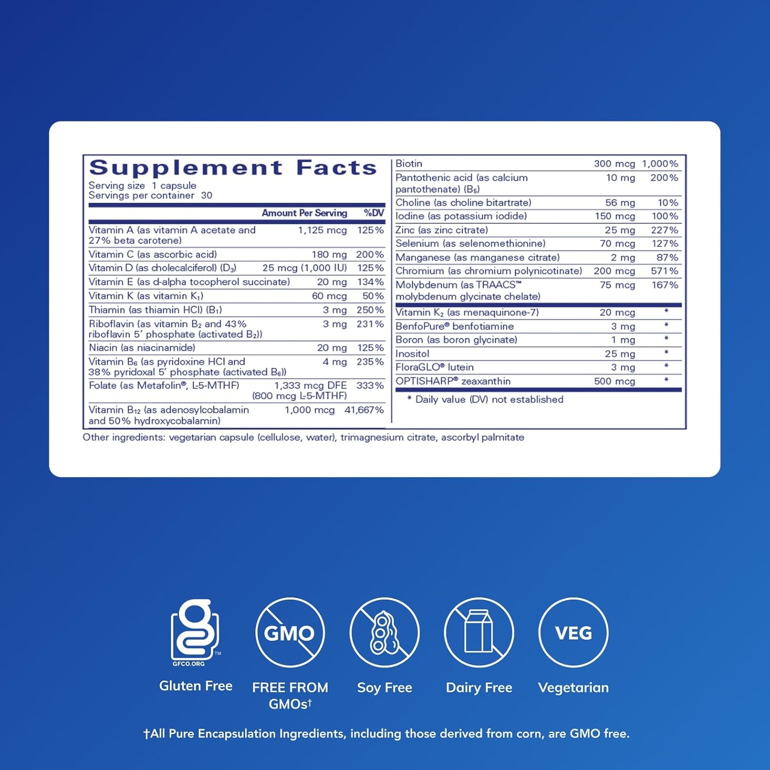 Pure Encapsulations PureGenomics Multivitamin - Supplement to Support Nutrient Requirements of Common Genetic Variations - with Vitamin A,B,C,D,E, K & Minerals - 30 Capsules - görsel 2