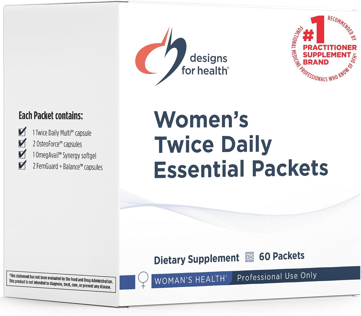Designs for Health Women's Twice Daily Essential Packets - Vitamin Packs with Iron-Free Multivitamin, OsteoForce Bone Support, OmegAvail Fish Oil Complex + FemGuard+Balance - Women's Health (60 Packets) - görsel 1