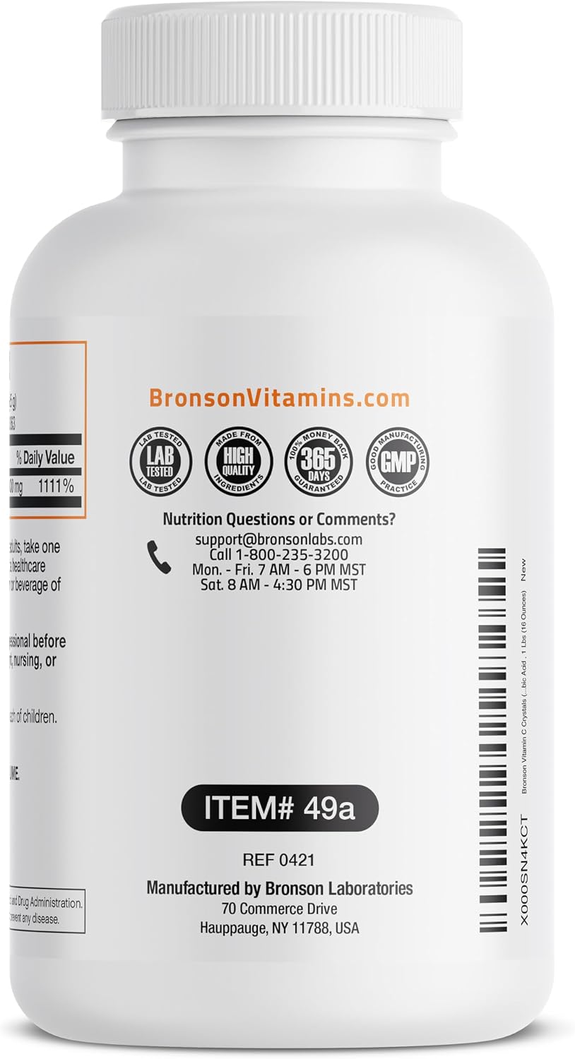 Bronson Vitamin C Powder – Pure Ascorbic Acid, Non-GMO, Fine Crystals – 454 g (1 lb) - görsel 6