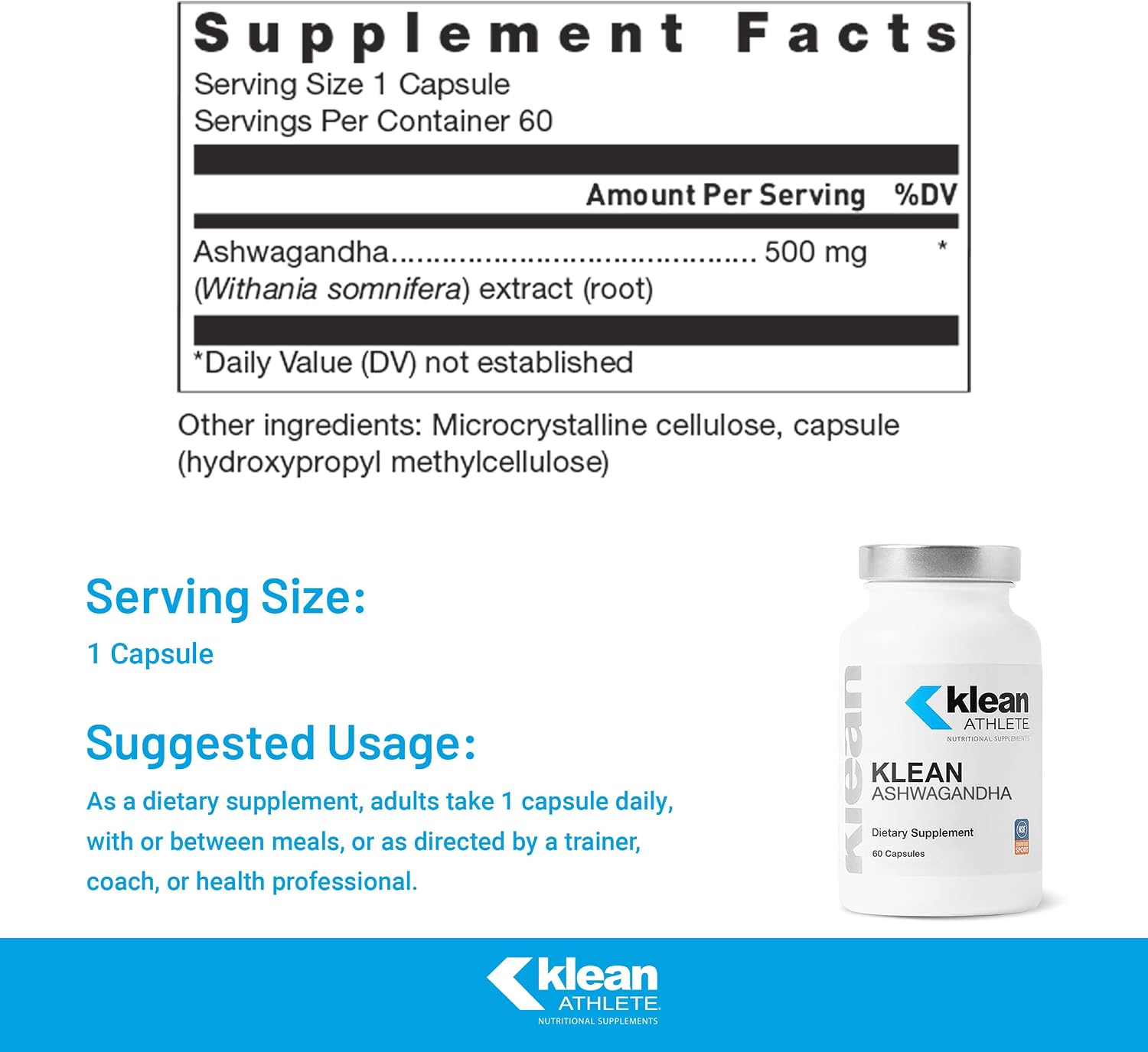 Klean Athlete Klean Ashwagandha - for Occasional Stress - Supports Adaptations to Training* - Adaptogen Blend - Vegan & Non GMO - 60 Capsules - görsel 2