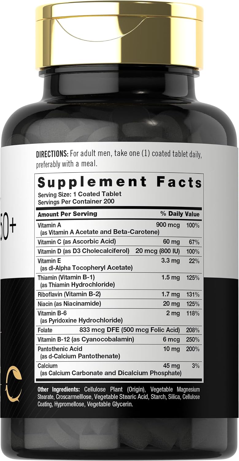 Carlyle Multivitamin for Men 50+ – 200 Caplets – with B Vitamins, Vitamin D, Magnesium & Zinc – Non-GM, Gluten-free Supplement - görsel 2