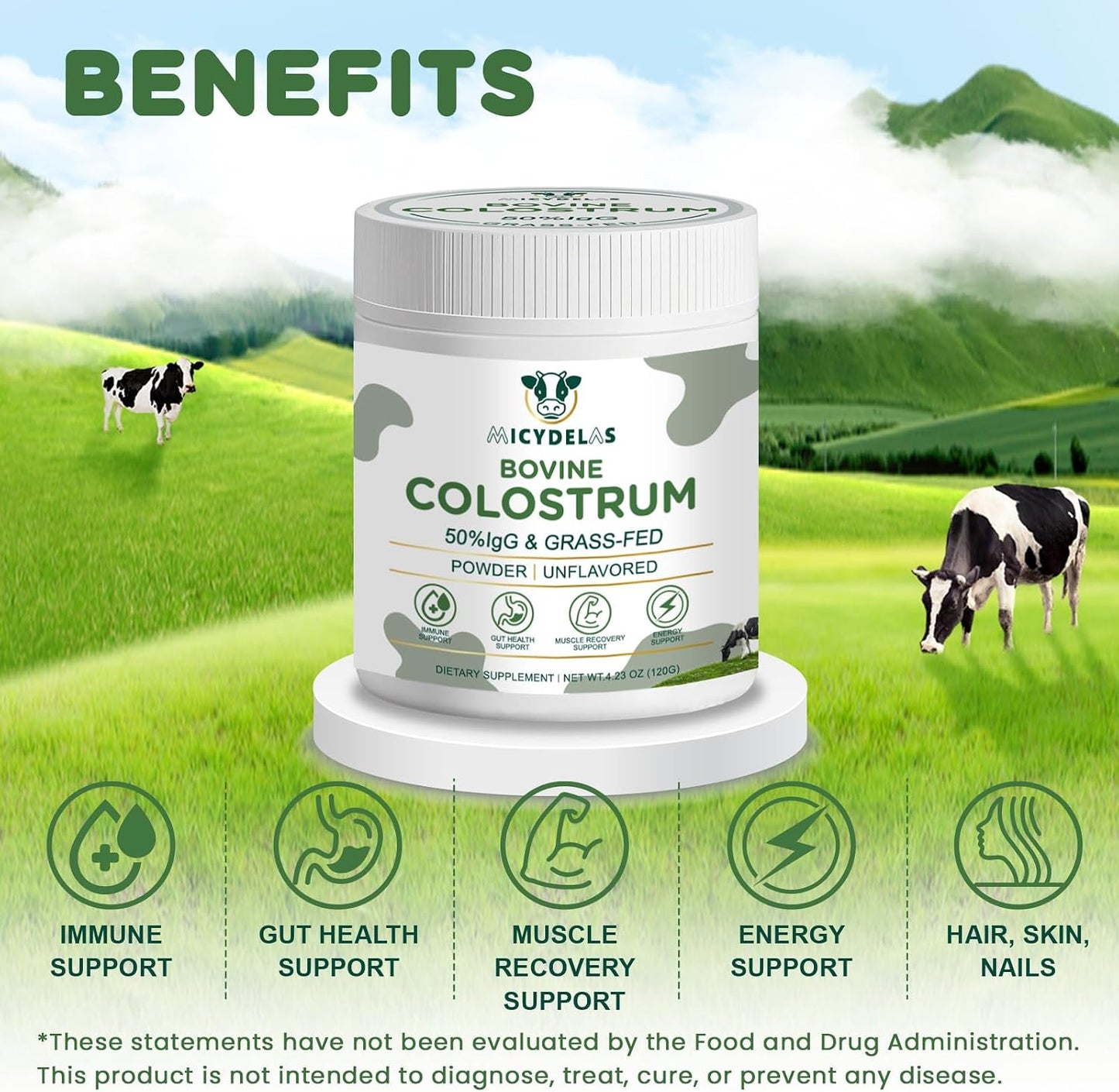 Bovine Colostrum Supplement Powder 50% IgG – Grass Fed, Non-GMO, Unflavoured (60 Servings) - görsel 3
