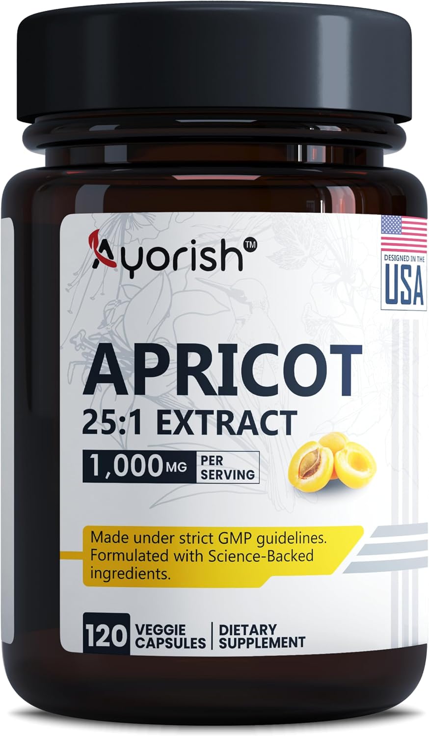 Apricot Extract 25:1, 500 mg per Capsule, 1000 mg per Serving - Immune Support Herbal Supplement (120 Capsules) - görsel 1