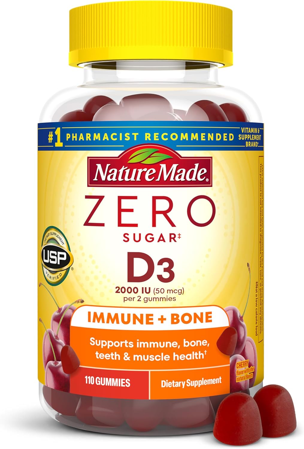 Nature Made Zero Sugar Vitamin D3 Gummies 2000 IU (50 mcg) - 110 Count, 55-Day Supply - görsel 1