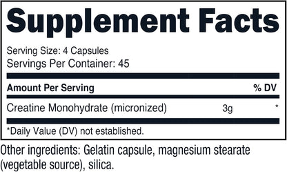 Nutricost Creatine Monohydrate 3,000 mg, 180 Capsules (750 mg Per Capsule) - Gluten-free, Non-GMO