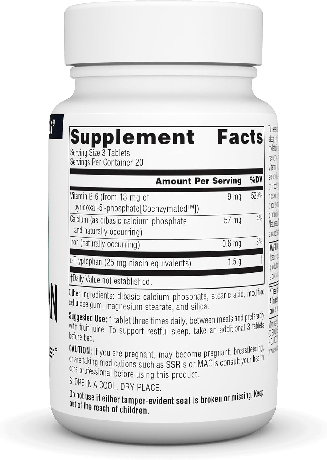 Source Naturals L-Tryptophan with Coenzyme B-6 500mg - 60 Tablets - görsel 2