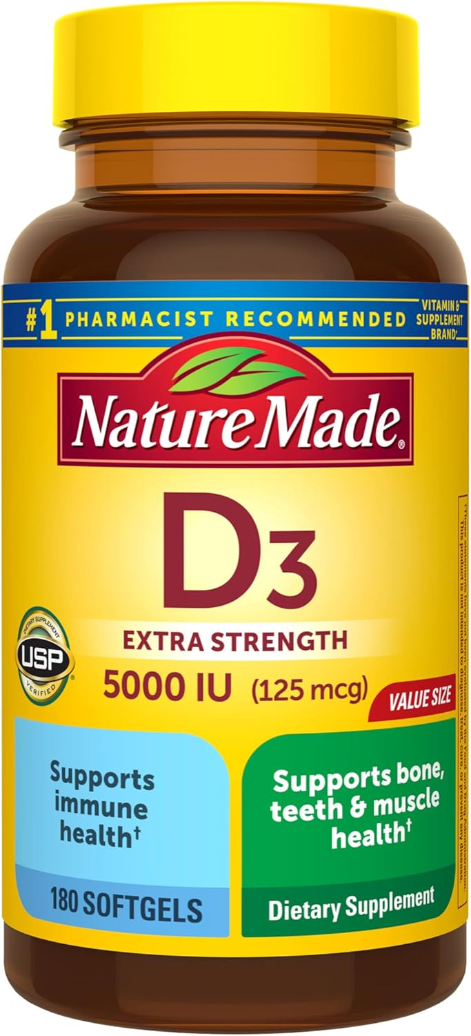 Nature Made Vitamin D3 5000 IU (125 mcg) Softgels, Extra Strength Vitamin D Food Supplement for Bone and Immune Health, 90 Softgels, 90-Day Supply - görsel 9