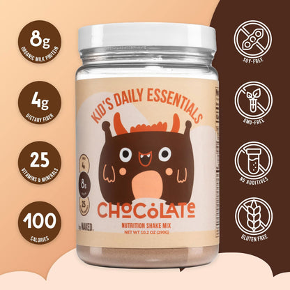 Naked Chocolate Kids Daily Essentials – Organic Kids' Protein Shake with 25 Vitamins and Minerals