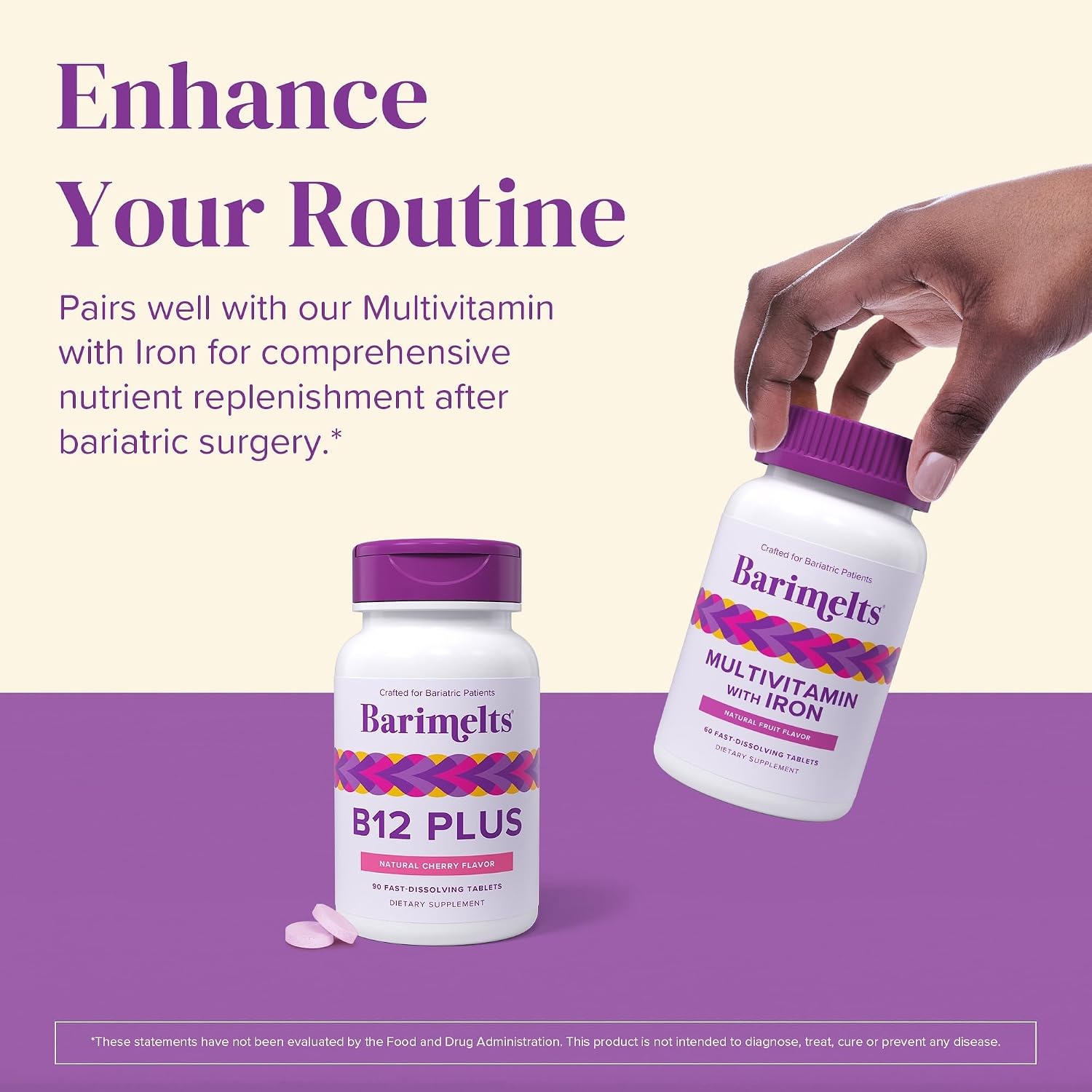 BariMelts Vitamin B12 Plus, 90 Fast-Dissolving Tablets (3-Month Supply) - Sugar-Free Bariatric Vitamins with B12, B6, Folate, Biotin, Natural Cherry Flavour - görsel 7