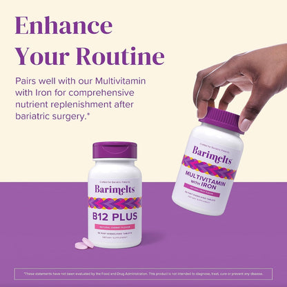 BariMelts Vitamin B12 Plus, 90 Fast-Dissolving Tablets (3-Month Supply) - Sugar-Free Bariatric Vitamins with B12, B6, Folate, Biotin, Natural Cherry Flavour