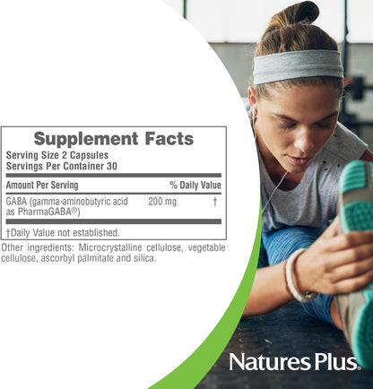 NaturesPlus PRO PharmaGABA - 60 Capsules - Promotes Calm, Relaxation & Focus - Non-GM, Vegetarian, Gluten-free - 30 Servings