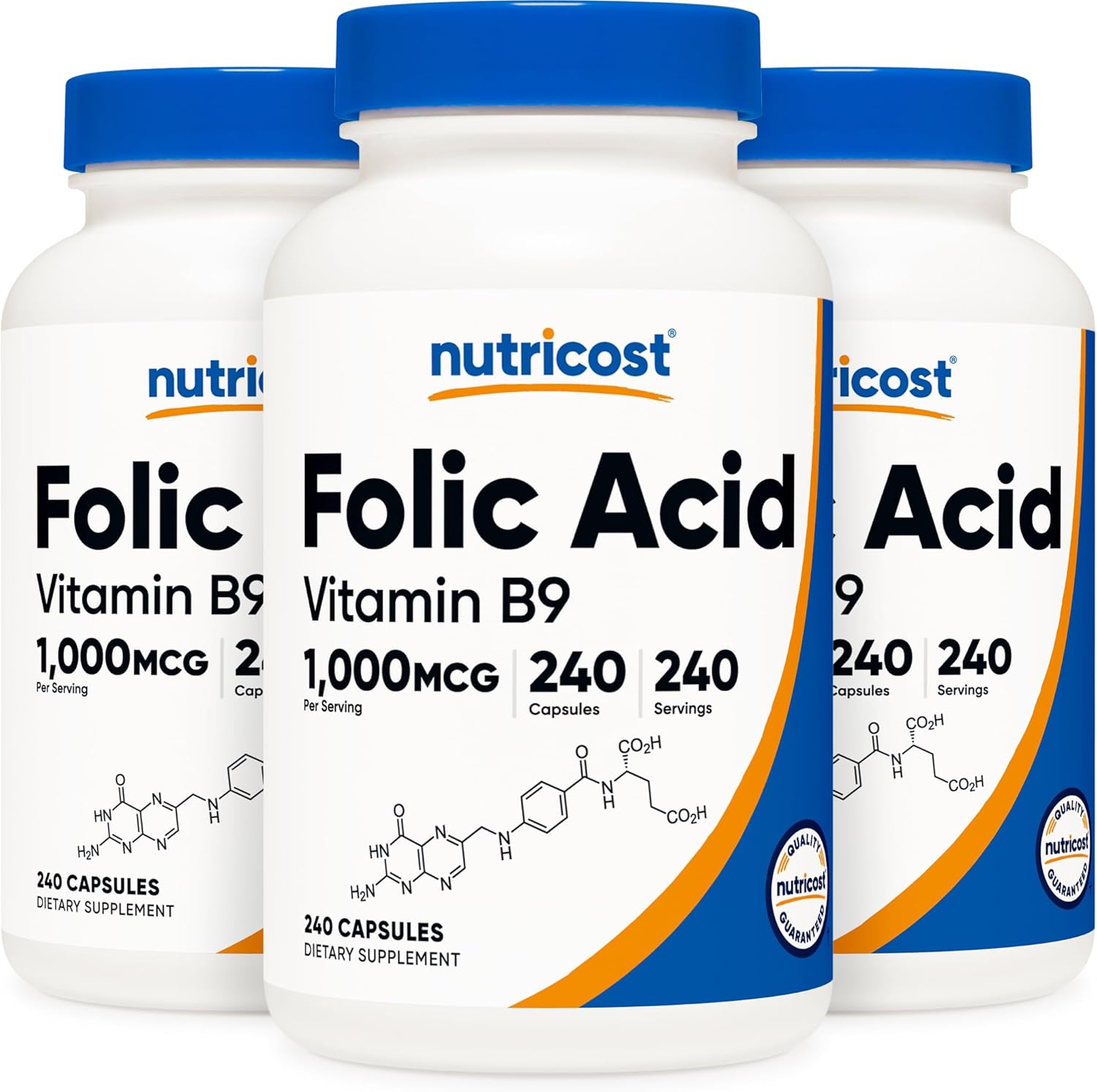 Nutricost Folic Acid (Vitamin B9) 1000 mcg – 240 Capsules (3-Pack) - görsel 1