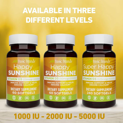 Basic Organics Super Happy Sunshine Vitamin D3 5000 IU – 240 Softgels