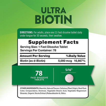 Nature's Truth Biotin 5000mcg Fast Dissolve Tablets - Natural Berry Flavour - 78 Count