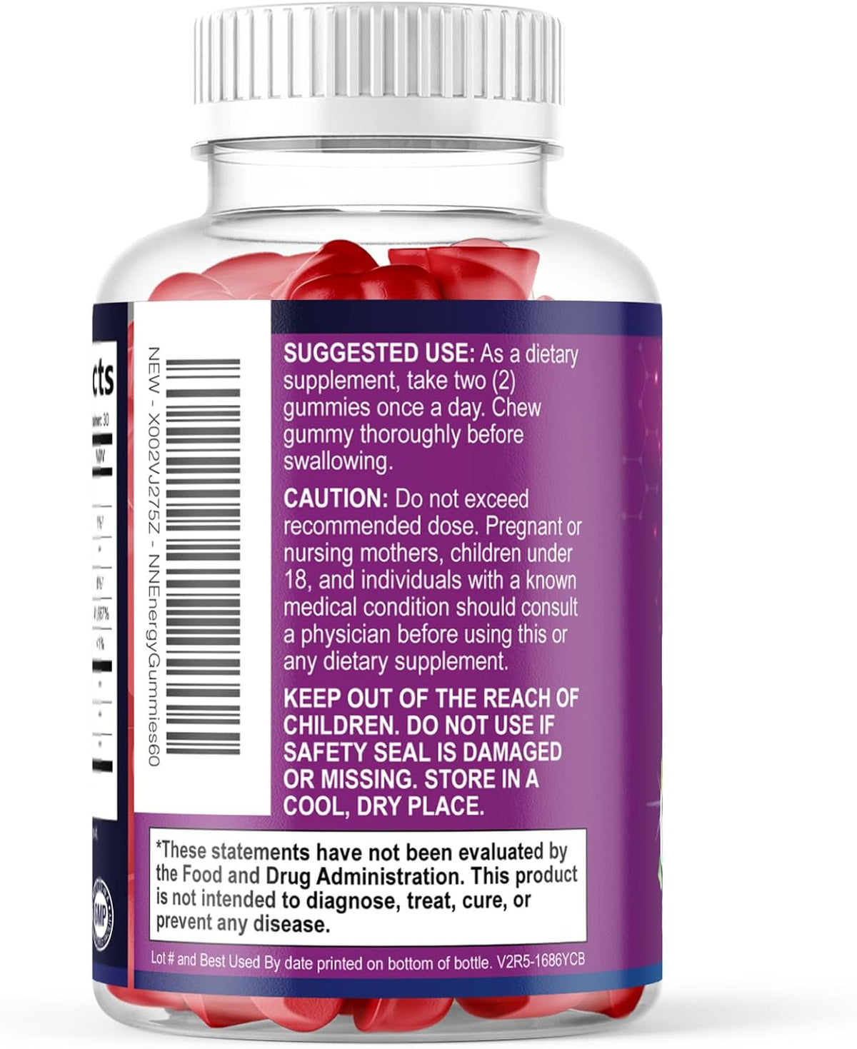 Energy Gummies with Vitamin B12 & Green Tea Caffeine - Berry Flavour - 60 Count - görsel 8