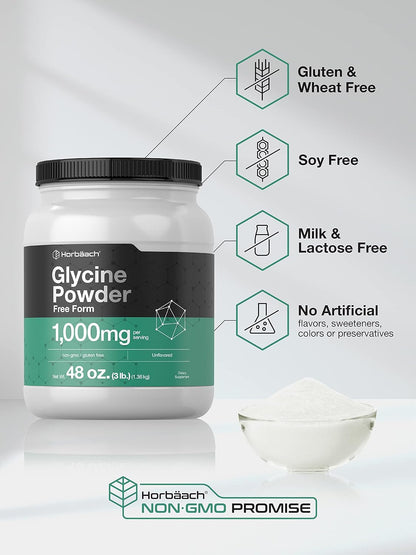Horbäach Glycine Powder, 3 lb (1.36 kg) - Unflavoured, Vegetarian, Non-GMO, Gluten-free Free Form Amino Acid Supplement