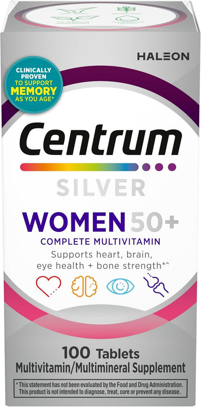 Centrum Silver Women's Multivitamin for Women 50 Plus – Memory & Cognition Support, 100 Tablets