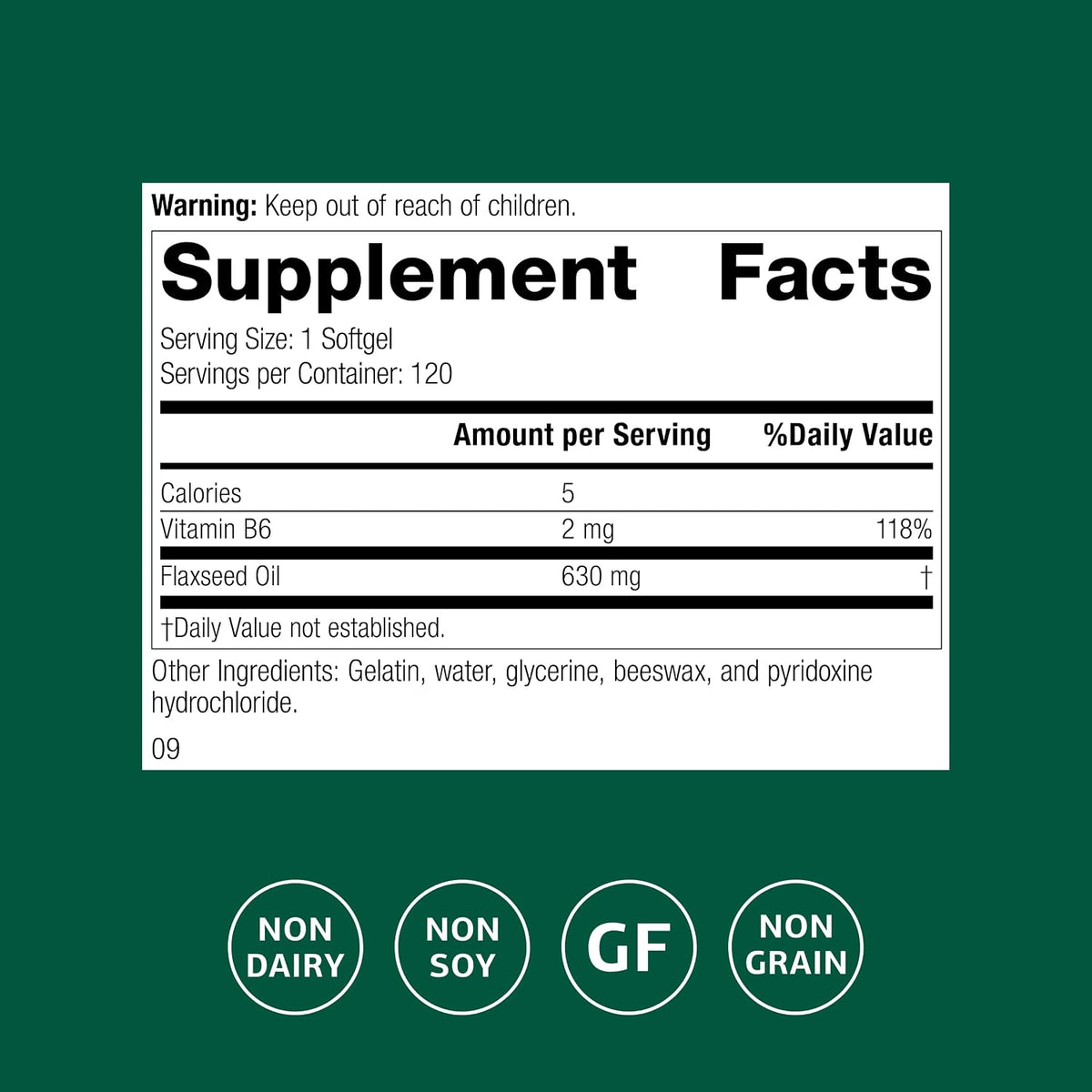 Standard Process Inc. Flax Oil with B6 – Supplement for Hormone and Nerve Tissue Support – Brain, Heart and Skin – Gluten‑Free, Non‑Dairy and Non‑Soya – 120 Softgels - görsel 2