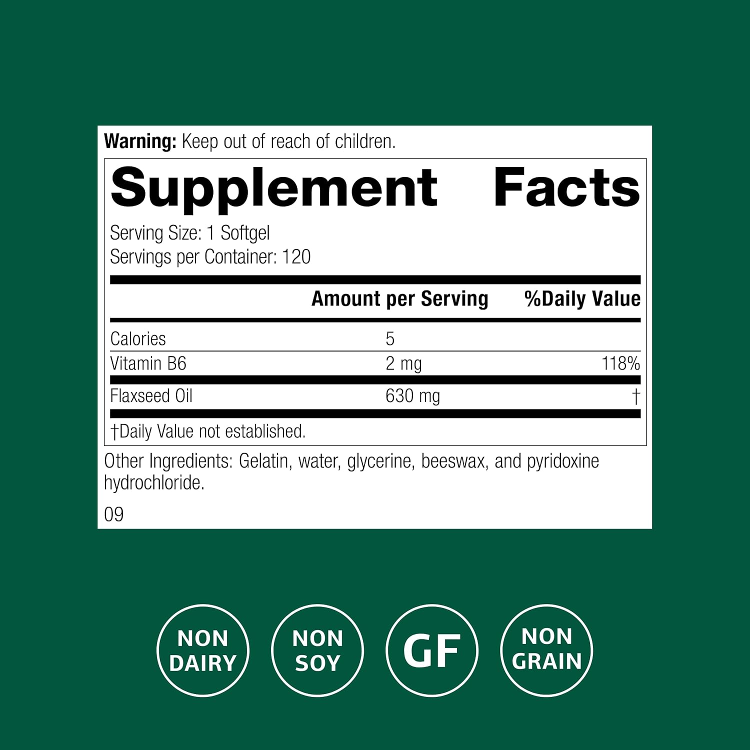 Standard Process Inc. Flax Oil with B6 – Supplement for Hormone and Nerve Tissue Support – Brain, Heart and Skin – Gluten‑Free, Non‑Dairy and Non‑Soya – 120 Softgels - görsel 2