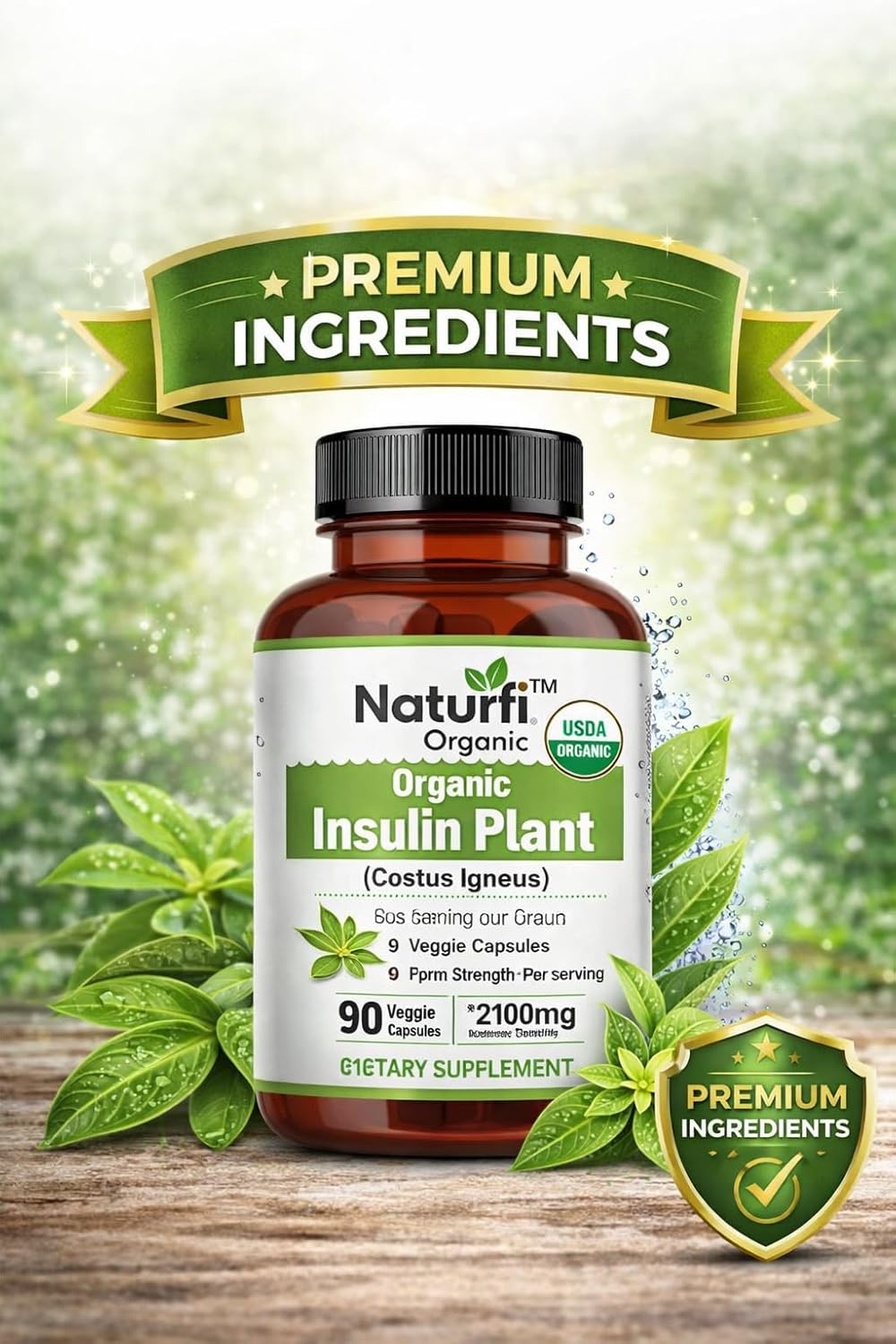 Naturfi Organic Insulin Plant Capsules (Costus Igneus) - Certified Organic, 90 Veggie Caps - görsel 2