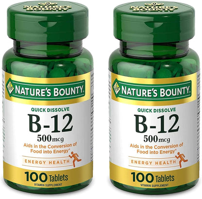 Nature's Bounty Vitamin B12 500mcg Sublingual Tablets, Pack of Two